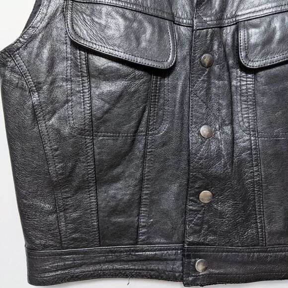 VINTAGE Leather Moto Pocket Snap Front Vest S - Picture 2 of 6